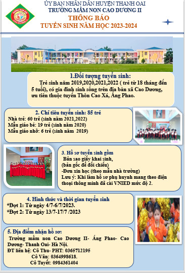 Thông báo tuyển sinh năm học 2023-2024-MN Cao Dương II